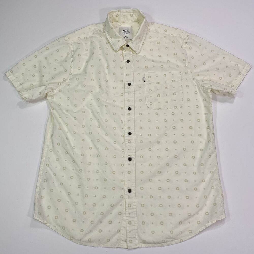 Katin Button Up Shirt Men’s Medium Short Sleeve Cream Print AOP Casual